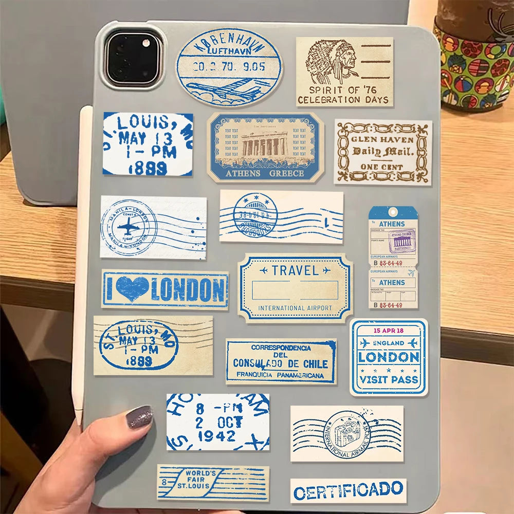 50PCS Travel Ticket Stub Stickers Landmark Landscape Stickers DIY Manual Labels Luggage Tablet Skateboard Decoration Stickers
