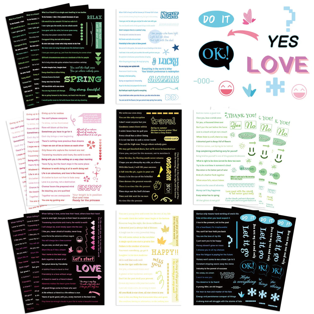 8/16/24PCS Cartoon Text Graffiti Stickers Decorative Guitar Notebook Luggage DIY Waterproof Stationery Stickers