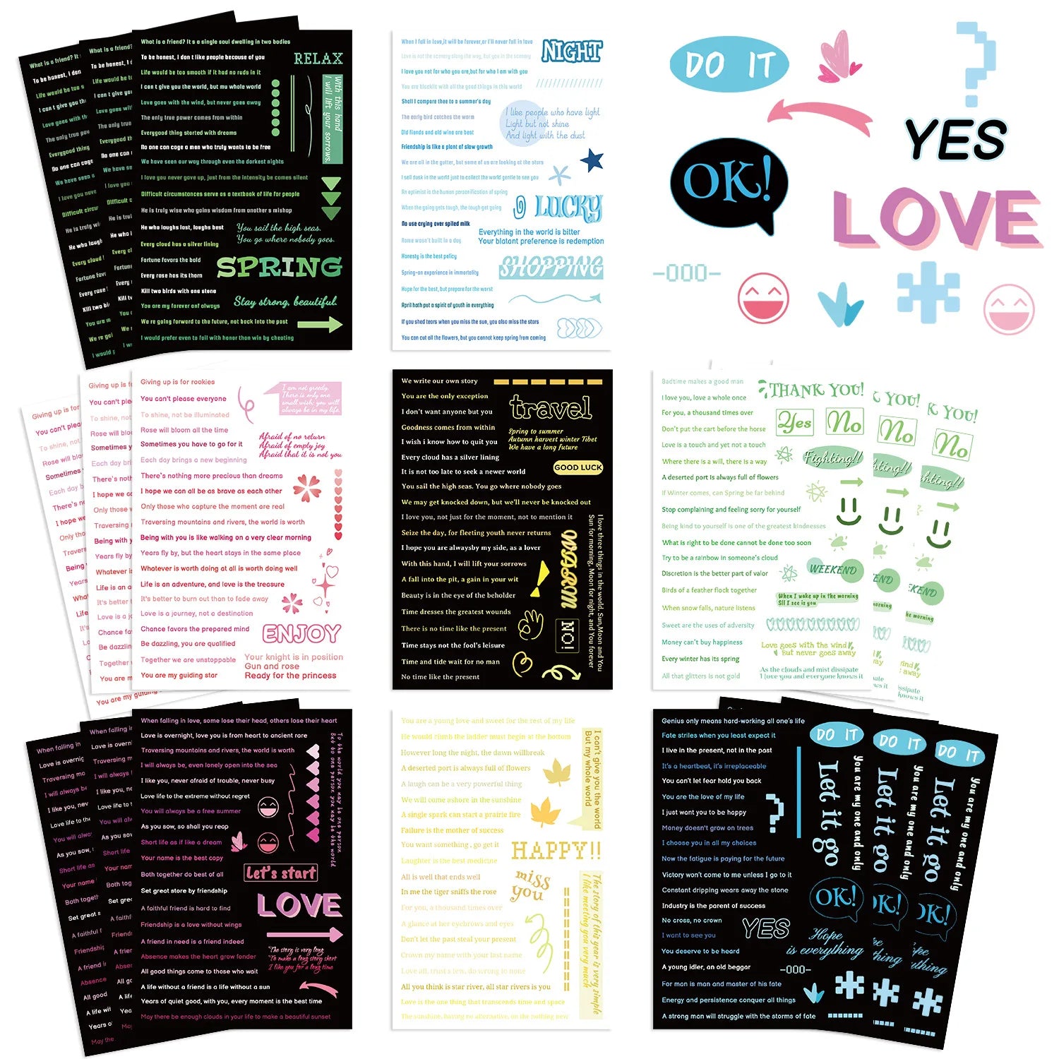 8/16/24PCS Cartoon Text Graffiti Stickers Decorative Guitar Notebook Luggage DIY Waterproof Stationery Stickers