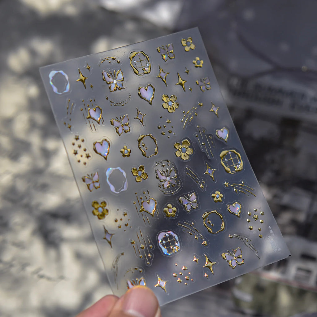 Gold Scepter Frames Nail Art Stickers Lavish Jewel Crown Patterns 5D Metal Nail Sticker Self Adhesive Manicure Decorat Decal DIY