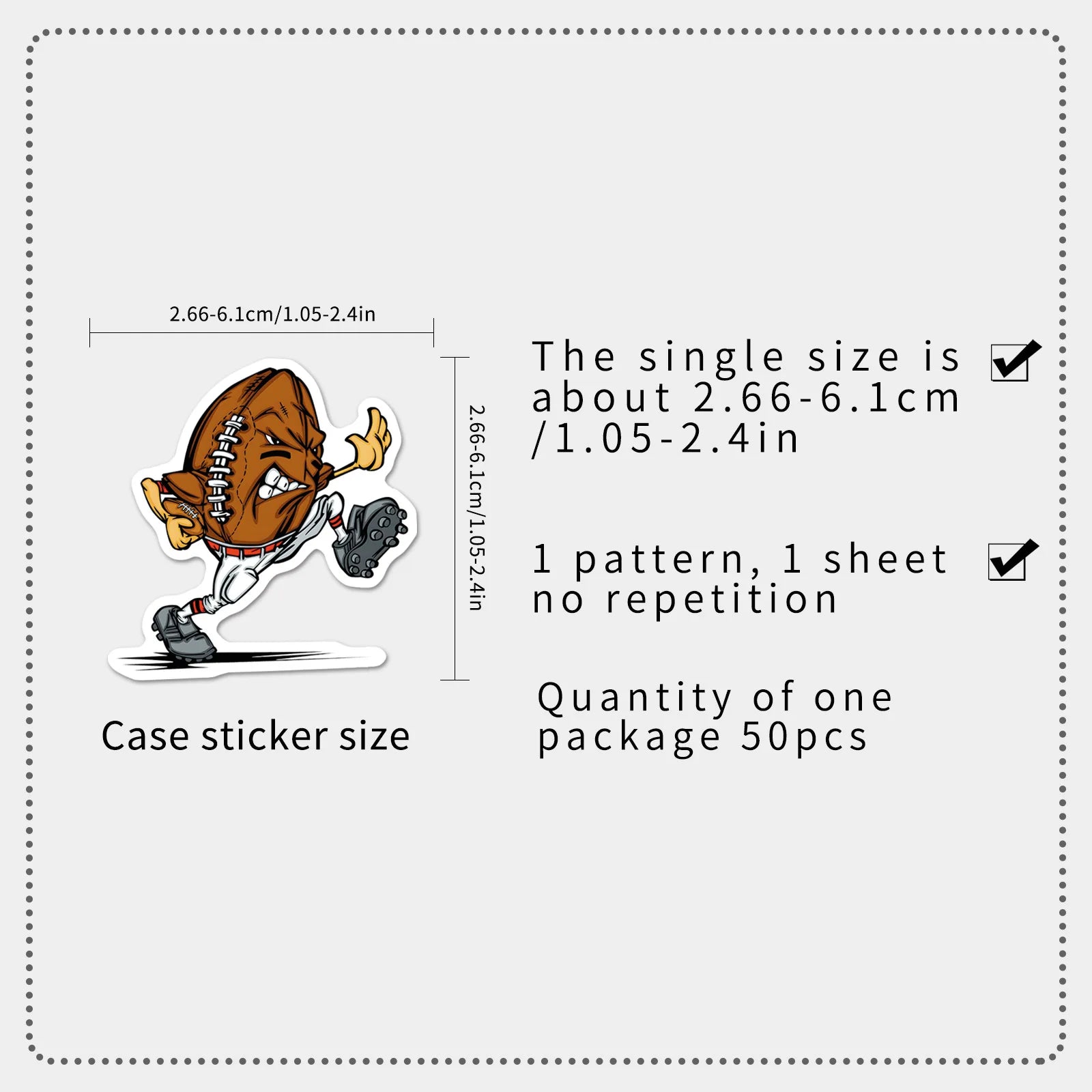 50Pcs US Football Sports Stickers, Waterproof Student Notebook Decals Phone Car Skateboard Fridge Luggage Decor Stickers