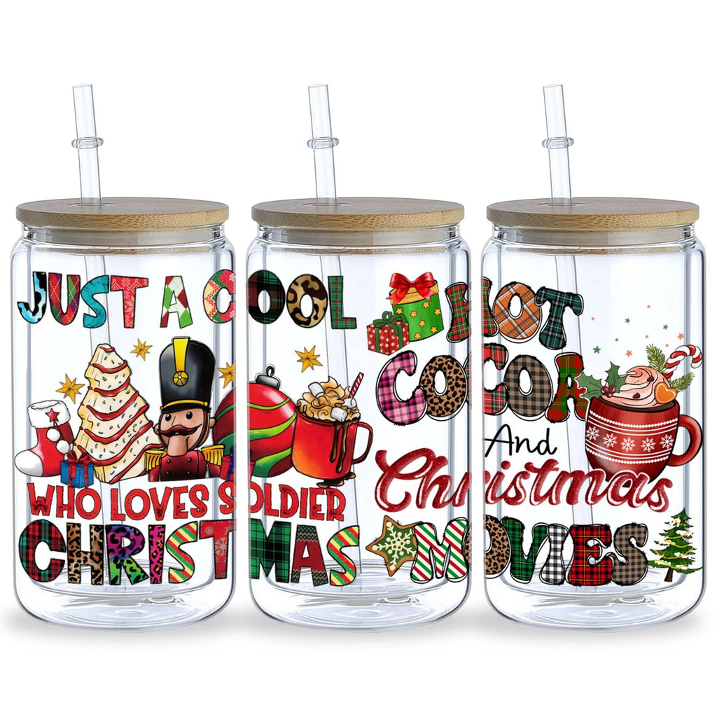 5 sheets Christmas UV DTF Cup Stickers, DTF Transfer Stickers, Waterproof Snowman Wipe-Off Transfer Paper for 16oz Glass, Mug