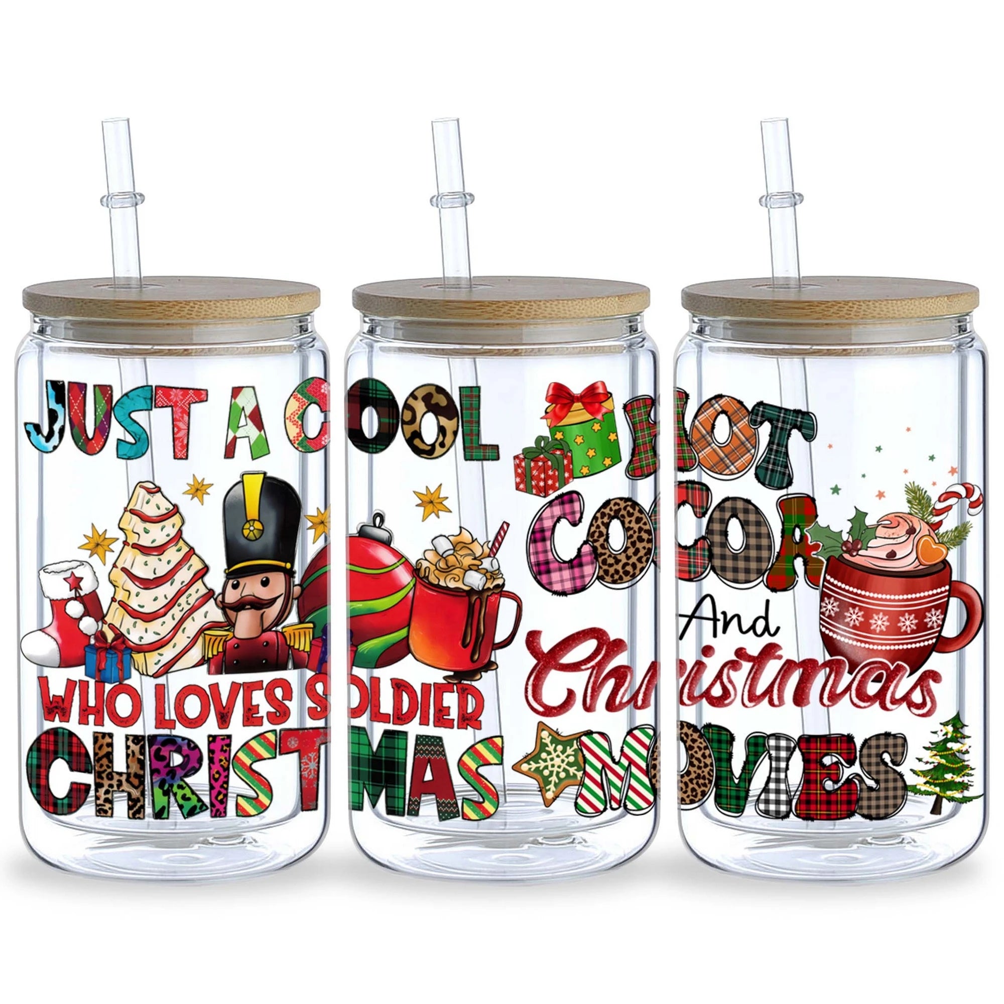 5 sheets Christmas UV DTF Cup Stickers, DTF Transfer Stickers, Waterproof Snowman Wipe-Off Transfer Paper for 16oz Glass, Mug