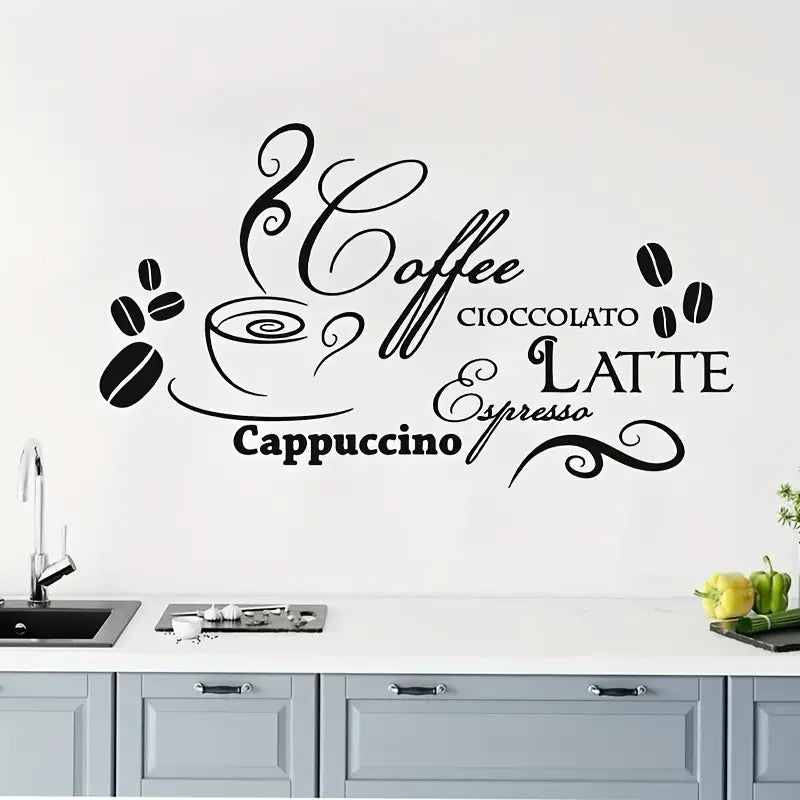 A Removable Self-Adhesive Wall Sticker Featuring Cartoon Coffee And Hot Drink Names, Suitable for Decorating Cafes, Lounges, Liv