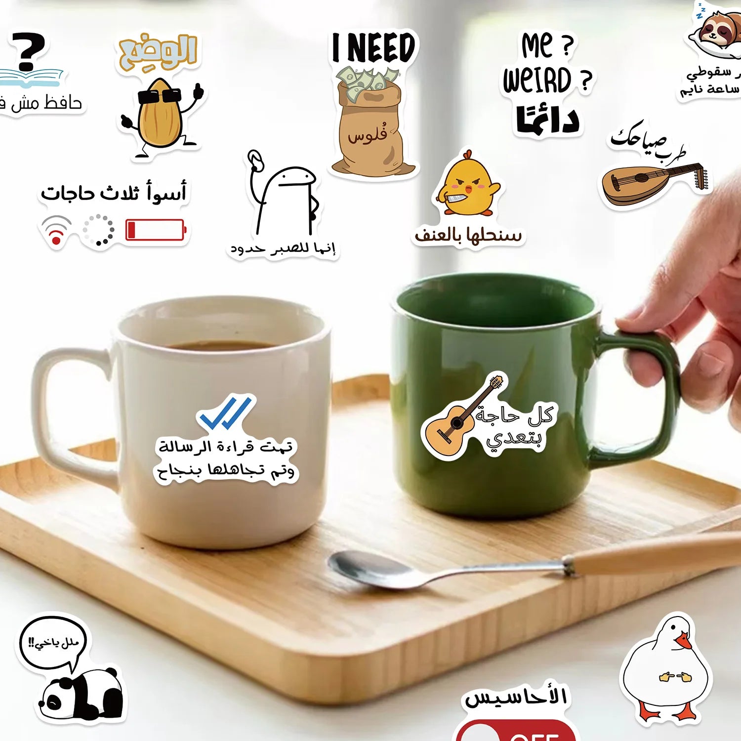 57/114 Pcs Cartoon Arabic Text Fun Doodle Stickers for Guitar Notebook Suitcase File Holder DIY Material Fade Resistant Decals