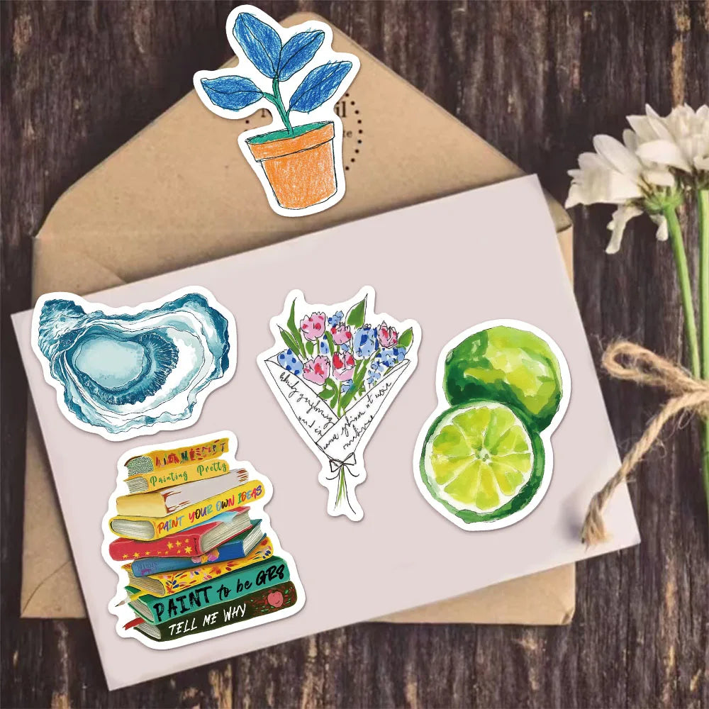 50PCS Retro Creative Stickers Laptop Guitar Ski Board Scrapbook Mobile DIY Stickers Aesthetic Cartoon Stickers