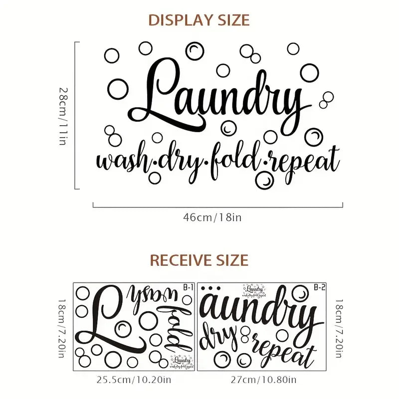18x11in Laundry Room Wall Decal - 'Wash, Dry, Fold, Repeat' - Cute Vinyl Quote Sticker Art Decor