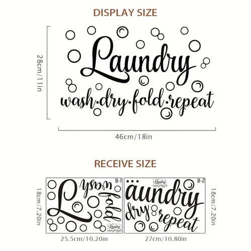 18x11in Laundry Room Wall Decal - 'Wash, Dry, Fold, Repeat' - Cute Vinyl Quote Sticker Art Decor