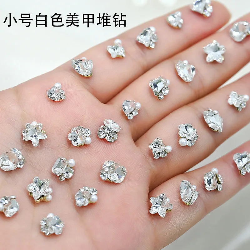 Luxury Stacked Nail Arts Accessories Mini Heart-shaped Axe-shaped Designs Nail Charms Pearl Rhinestones For 3D Nails Decorations