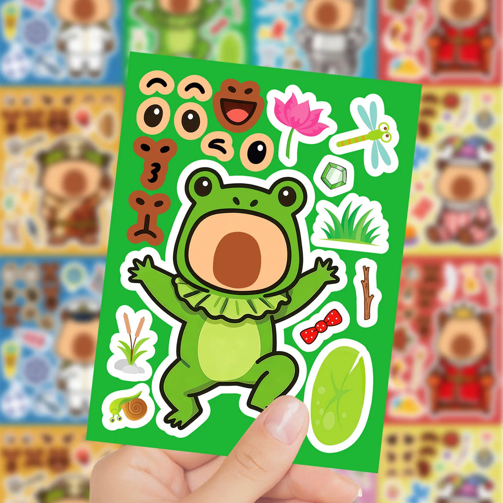 8/16 Pcs Cute Cartoon Capybara Animal Puzzle Make A Face Stickers Educational DIY Game for Fridge Suitcase Lunch Box Decals