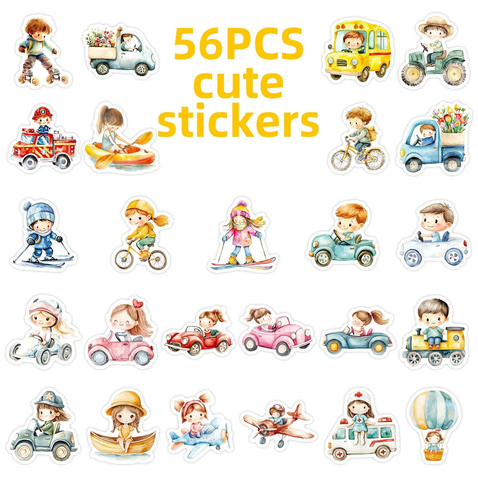 56pcs Fairy Tale Style Children's Daily Doodle Stickers DIY Decorations for Guitar Mobile Phone Case Notebook Student Stationery
