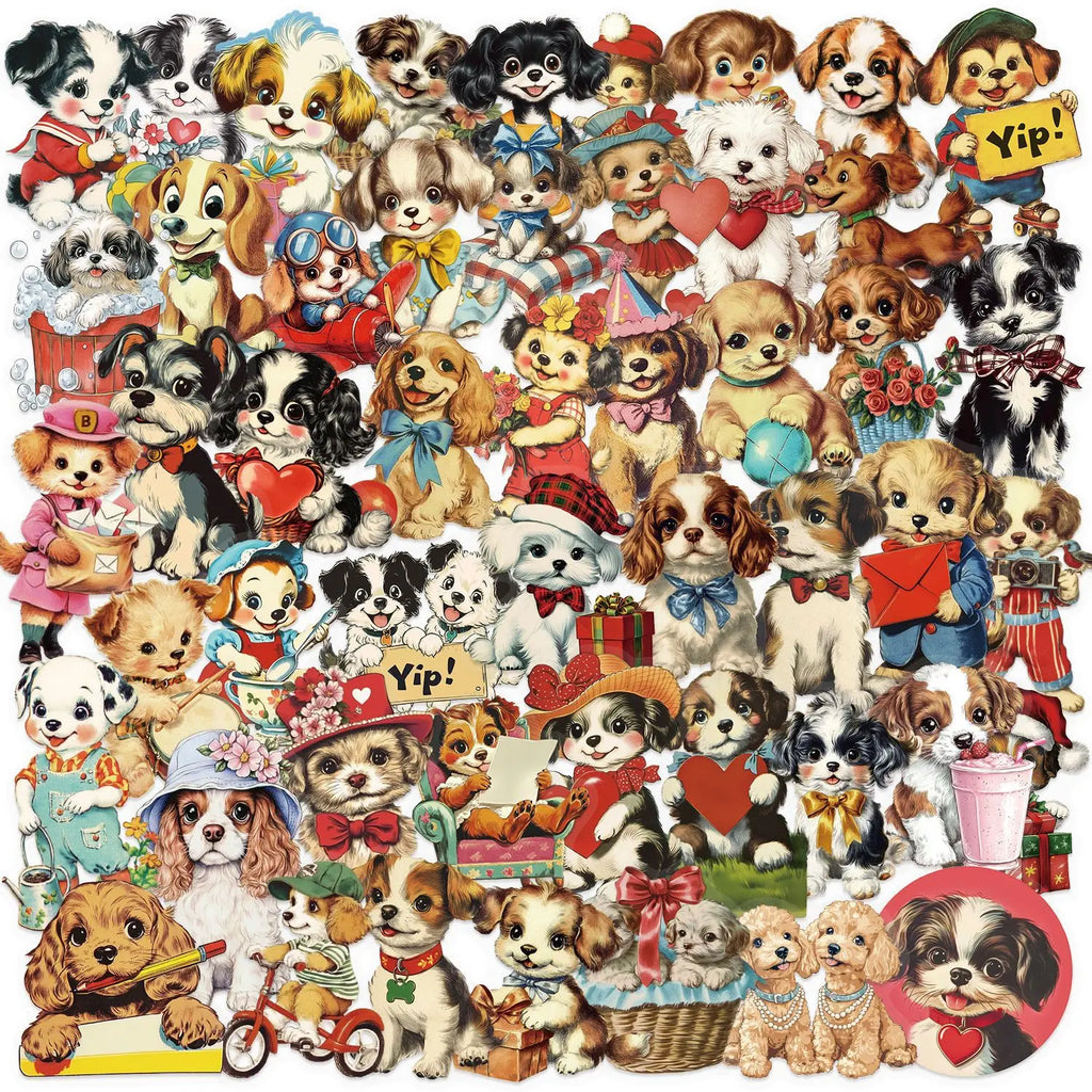 50PCS Transparent PET Retro Dog Stickers Waterproof Stationary Notebook Pencil Box Decorative Guitar Stickers