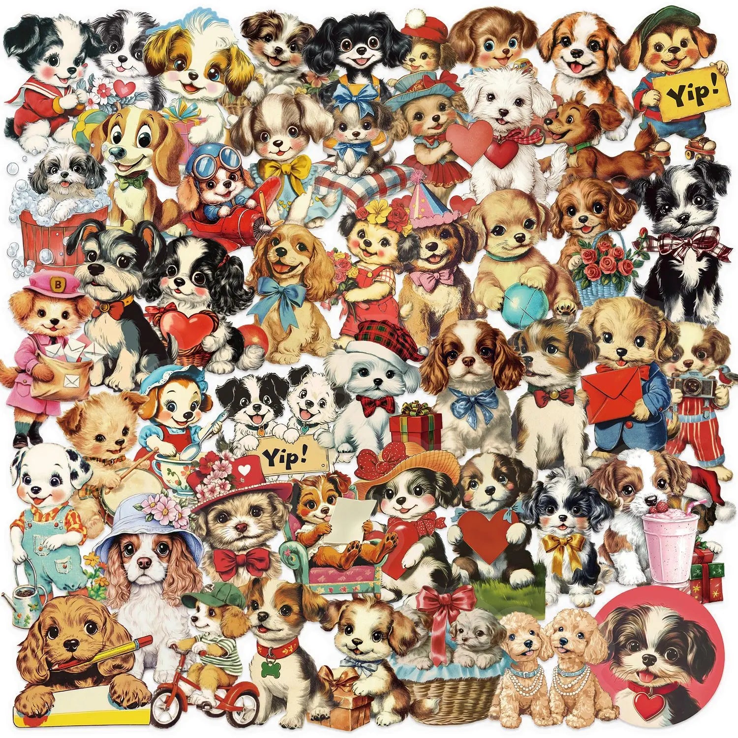 50PCS Transparent PET Retro Dog Stickers Waterproof Stationary Notebook Pencil Box Decorative Guitar Stickers