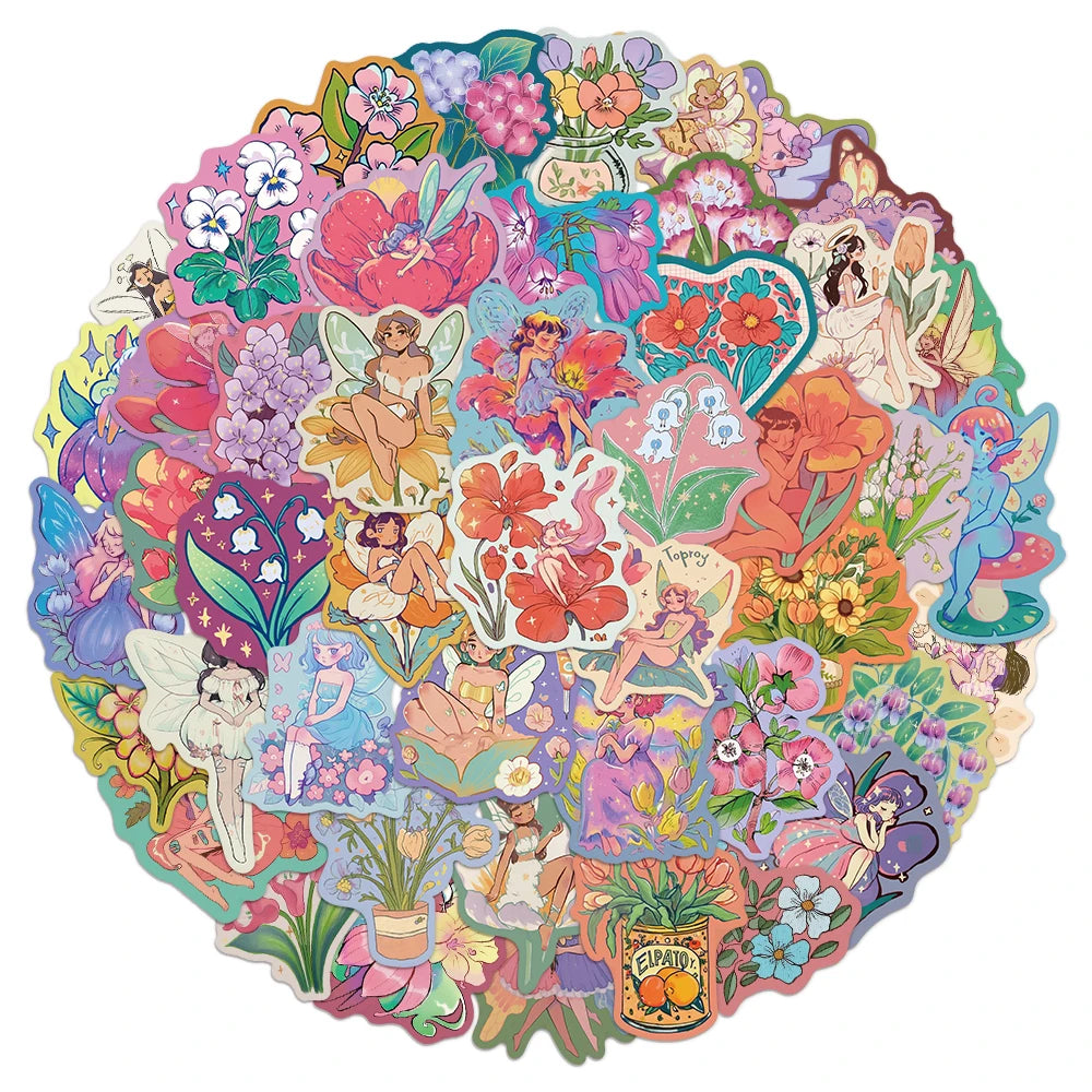 50PCS Flower Fairy Beautiful Cartoon Stickers DIY Scrapbook Phone Case Laptop Tablet Decorative Stickers