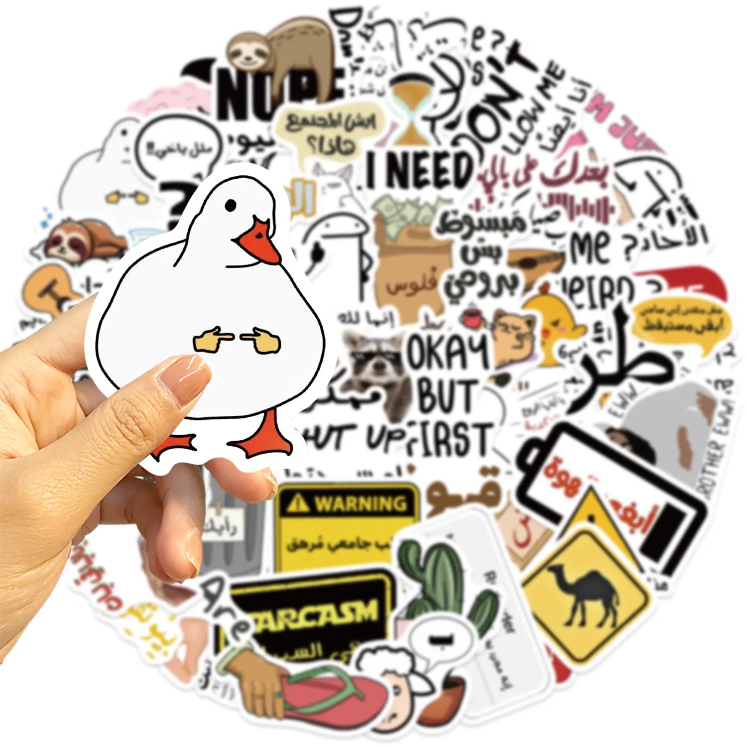 57/114 Pcs Cartoon Arabic Text Fun Doodle Stickers for Guitar Notebook Suitcase File Holder DIY Material Fade Resistant Decals