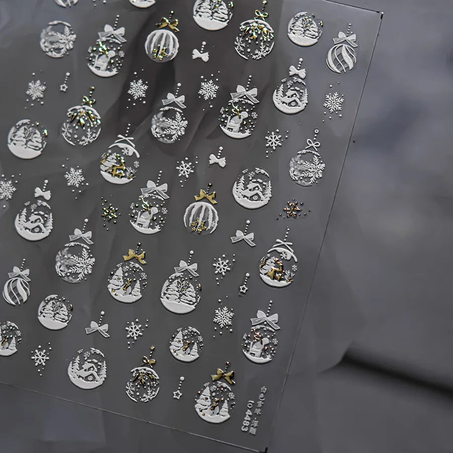 Christmas Gold-embossed Nails Accessories Stickers White Snowball Snowflake Adhesive Nail Art Stickers DIY Winter Nails Decorati
