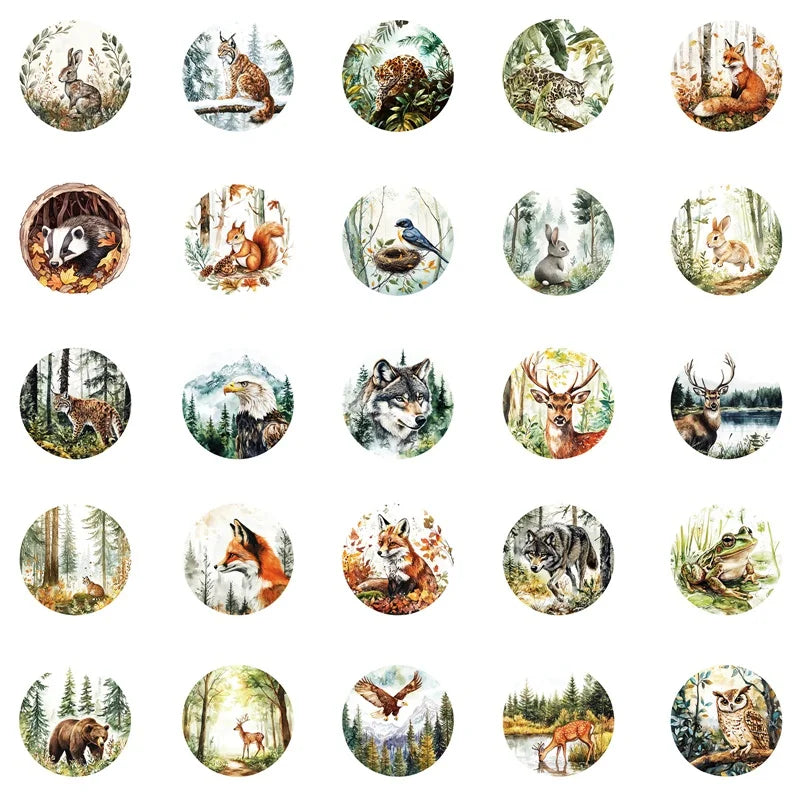 10/30/50PCS Kawaii Round Animal Sticky PVC Sticker Aesthetic Stationery DIY Decoration Scrapbooking School Supplies for Kids