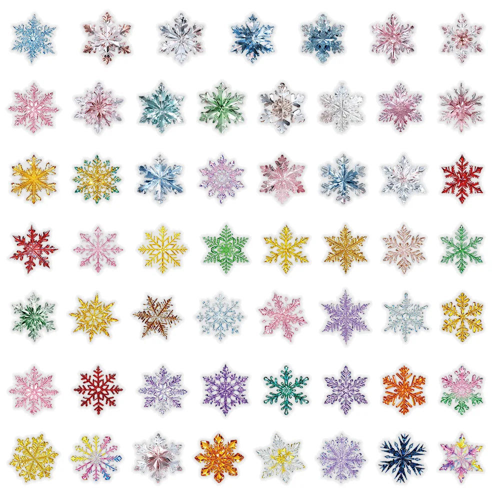 50-Pack Cartoon Christmas Snowflake Sticker for Window Glass Decoration Festive Atmosphere Children's Stationery Doodle Sticker
