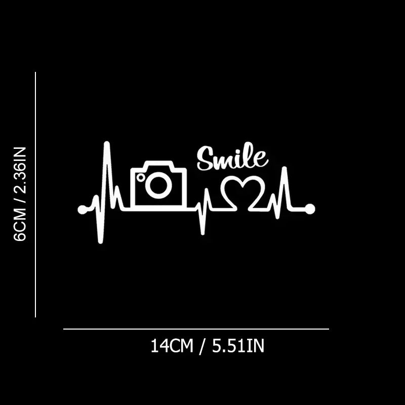 1pc Smile Camera Photography Lover Heartbeat Car Sticker For Laptop Water Bottle Car Truck SUV Motorcycle Vehicle Paint Window W