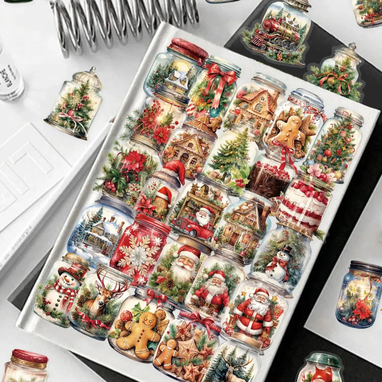 50PCS Transparent Cartoon Christmas Bottle Gift Decorative Stickers DIY Handmade Album Fixed Phone Laptop Sticker Toys
