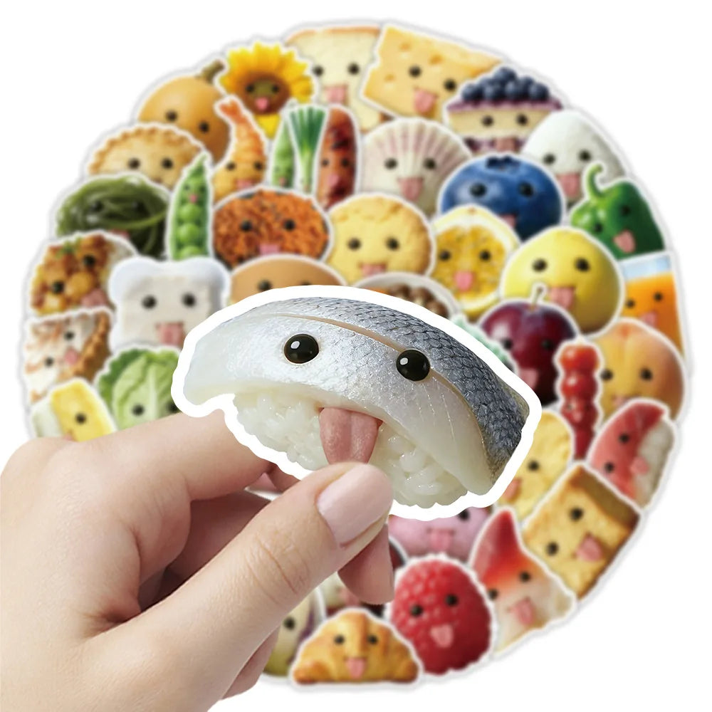 55-Piece Set Cute Abstract Food Stickers for Notebook Desk Laptop Luggage Graffiti Waterproof Decals