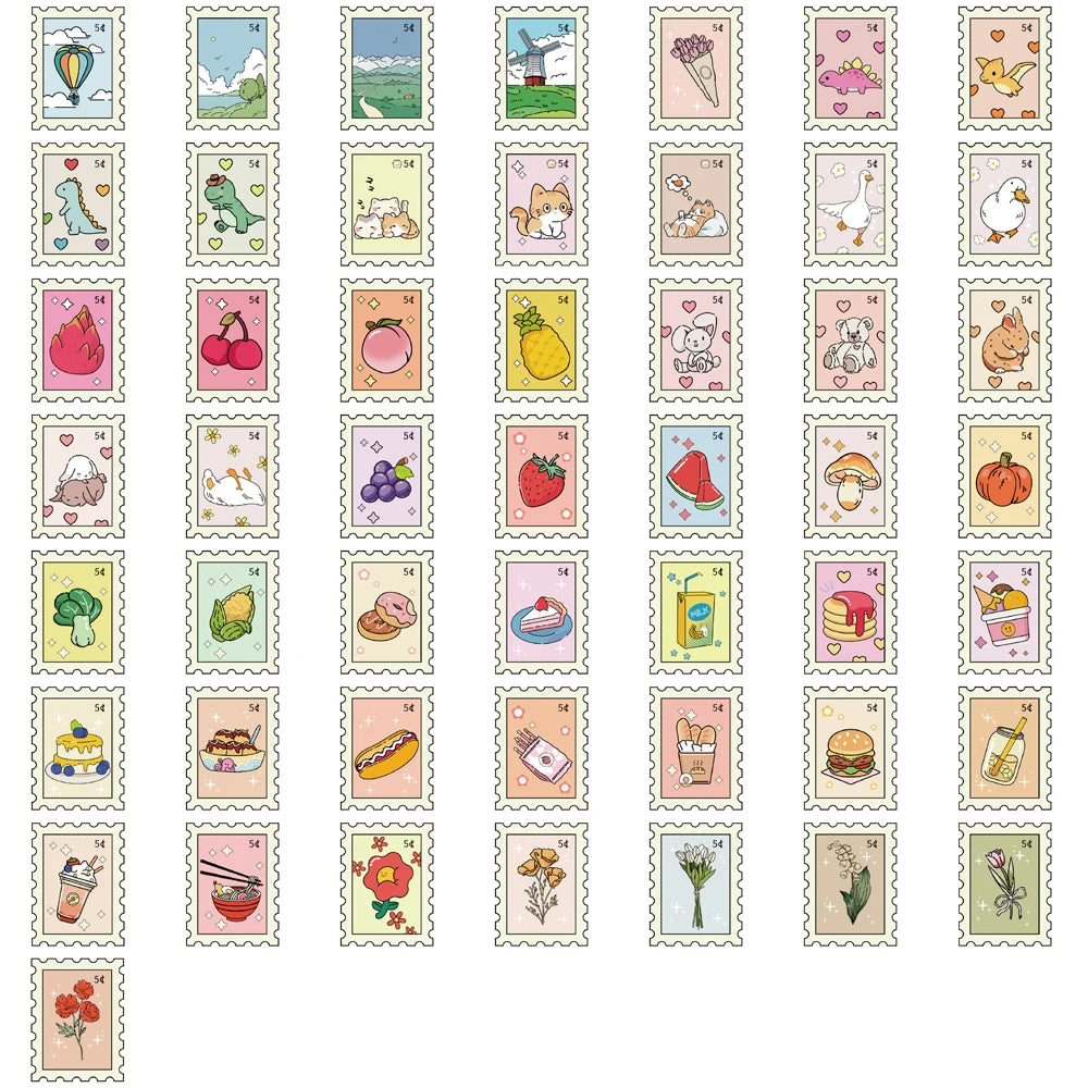 50PCS Small Fresh Stamp Stickers Aesthetic Harajuku Streetwear Phone Scrapbook Y2k Fashion Wall Room Bar Pretty Bedroom Sticker