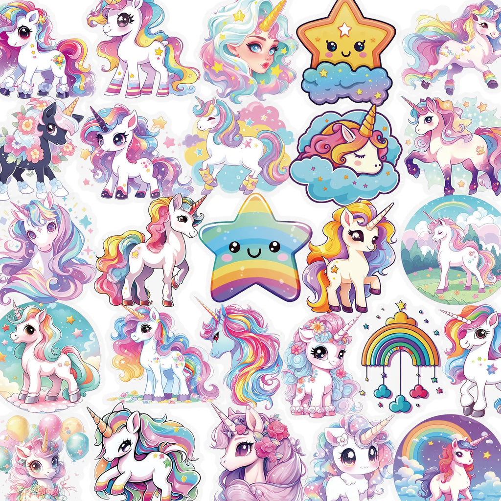 56/112PCS Cute Unicorn Transparent PET Stickers Dreamy Fairy Tale Rainbow Horse Tablet Stationery  Notebook Waterproof Sticker