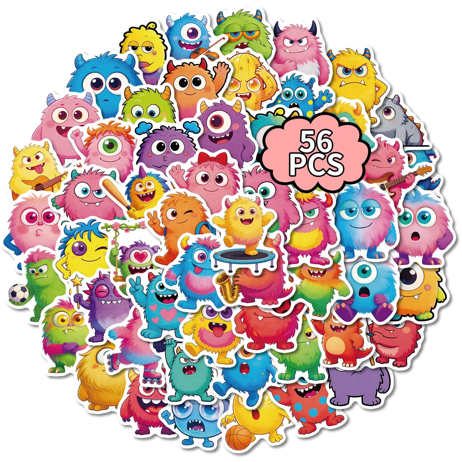 56/112 Pcs Fun Monster Colorful Cute Emoji Stickers for Scrapbook Notebook Phone File Holder Envelope Festival Decor Material