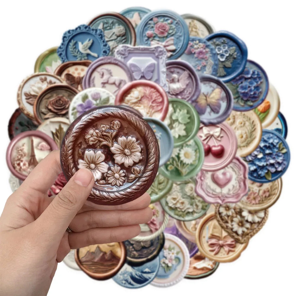52PCS Creative Relief Printing Paint Series Sticker Pack PET Stickers DIY Phone Case Laptop Tablet Toy Stickers