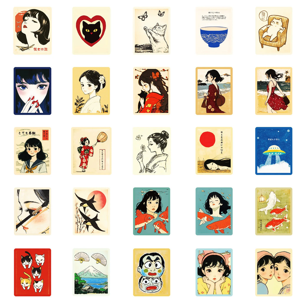 50PCS Japanese Retro Cartoon Anime Stationery Stickers Water Cup DIY Waterproof Decorative Stickers