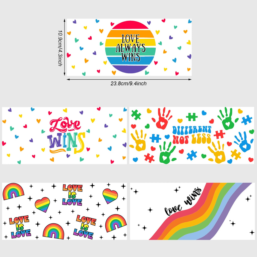 5 sheets Cartoon UV DTF Cup Stickers, DTF Friction Transfer Stickers, Waterproof Transfer Stickers for 16oz Glass Cup