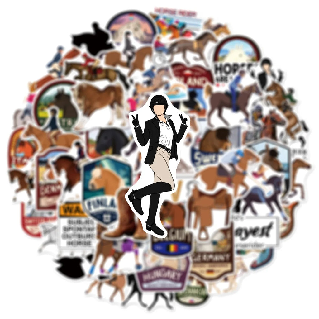 50/100PCS Cartoon Equestrian Racing Graffiti Stickers DIY Stationery Decoration Notebook Reward Stickers