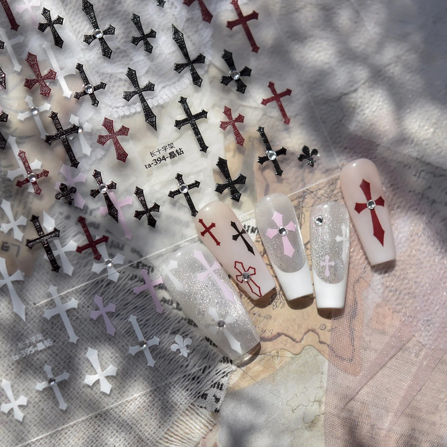 Halloween Nail Decorations Stickers 5D Crystal Diamond Small Cross Nail Art Stickers DIY Self Adhesive Manicure Accessory Decals
