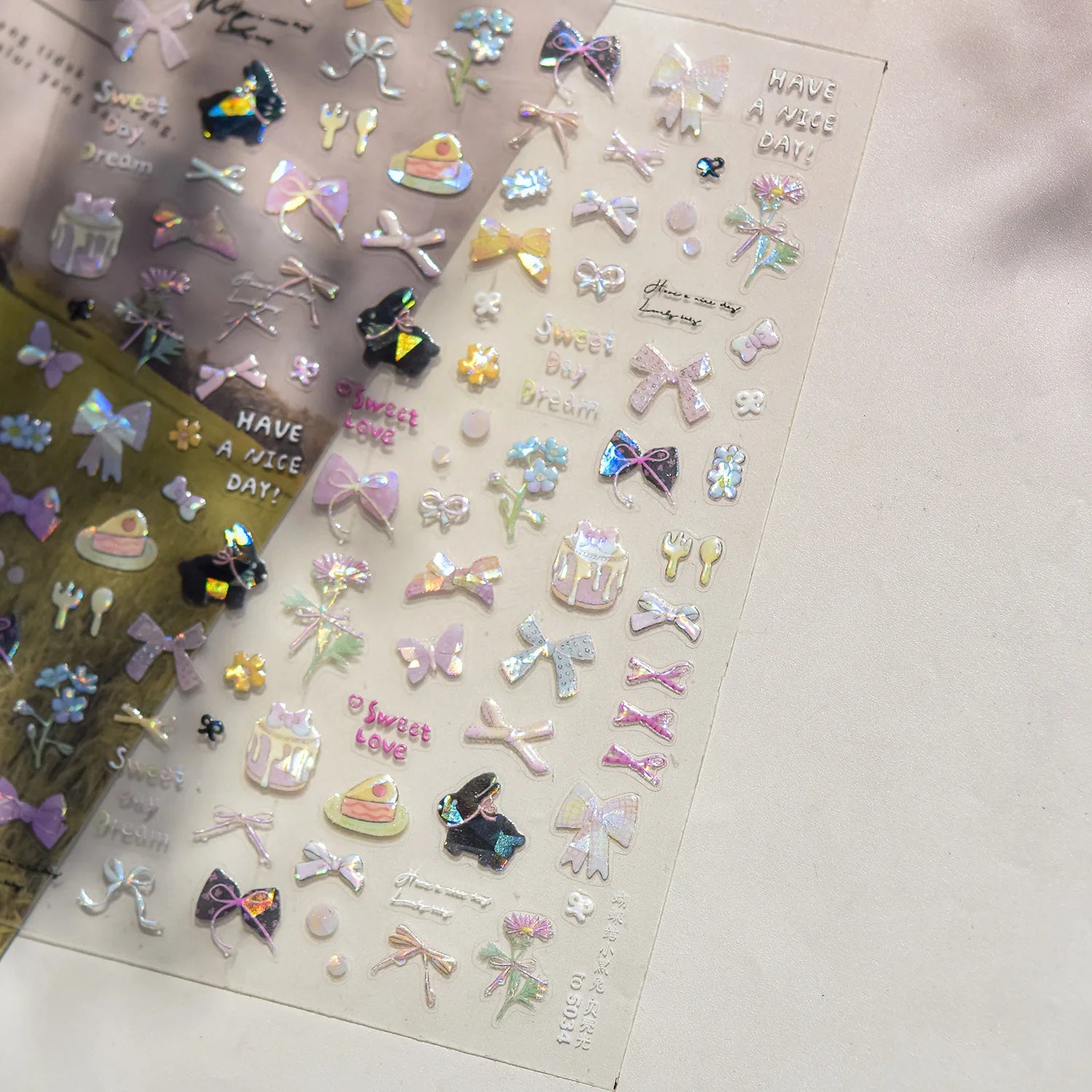 Cute Graffiti Nails Sticker 3D Simple Cat Claw Rabbit Bear Dog Flower Lovely Animal Fruit Adhesive 5D Embossed Nail Art Stickers