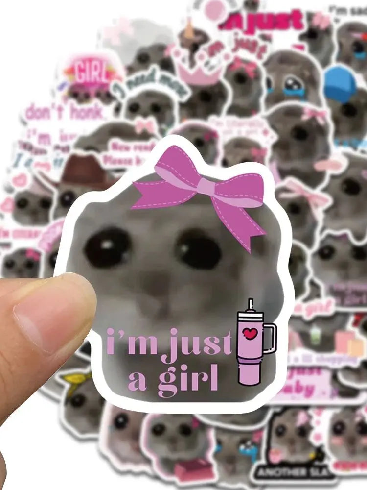 56PCS Sad Hamster Meme Cute Mouse Fun Pattern Sticker Aesthetic Kawaii Decals Cute Cartoon Laptop Luggage Bicycle Diary Stickers