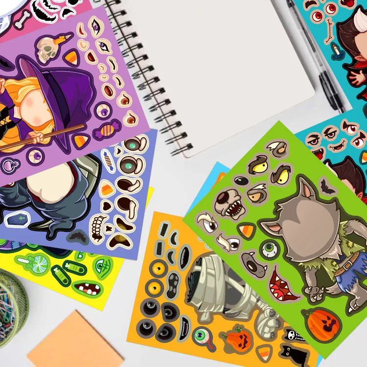 8PCS Cartoon Halloween Card Stickers Cute Cartoon Harajuku Characters Laptop Luggage Guitar Skateboard Waterproof Decals Sticker