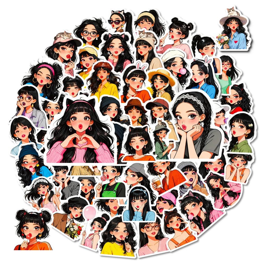 56/112Pcs New Fashion Pouty Lips Woman Doodle Stickers for DIY Phone Case Laptop Suitcase Notebook Scrapbook Fridge No Repeat