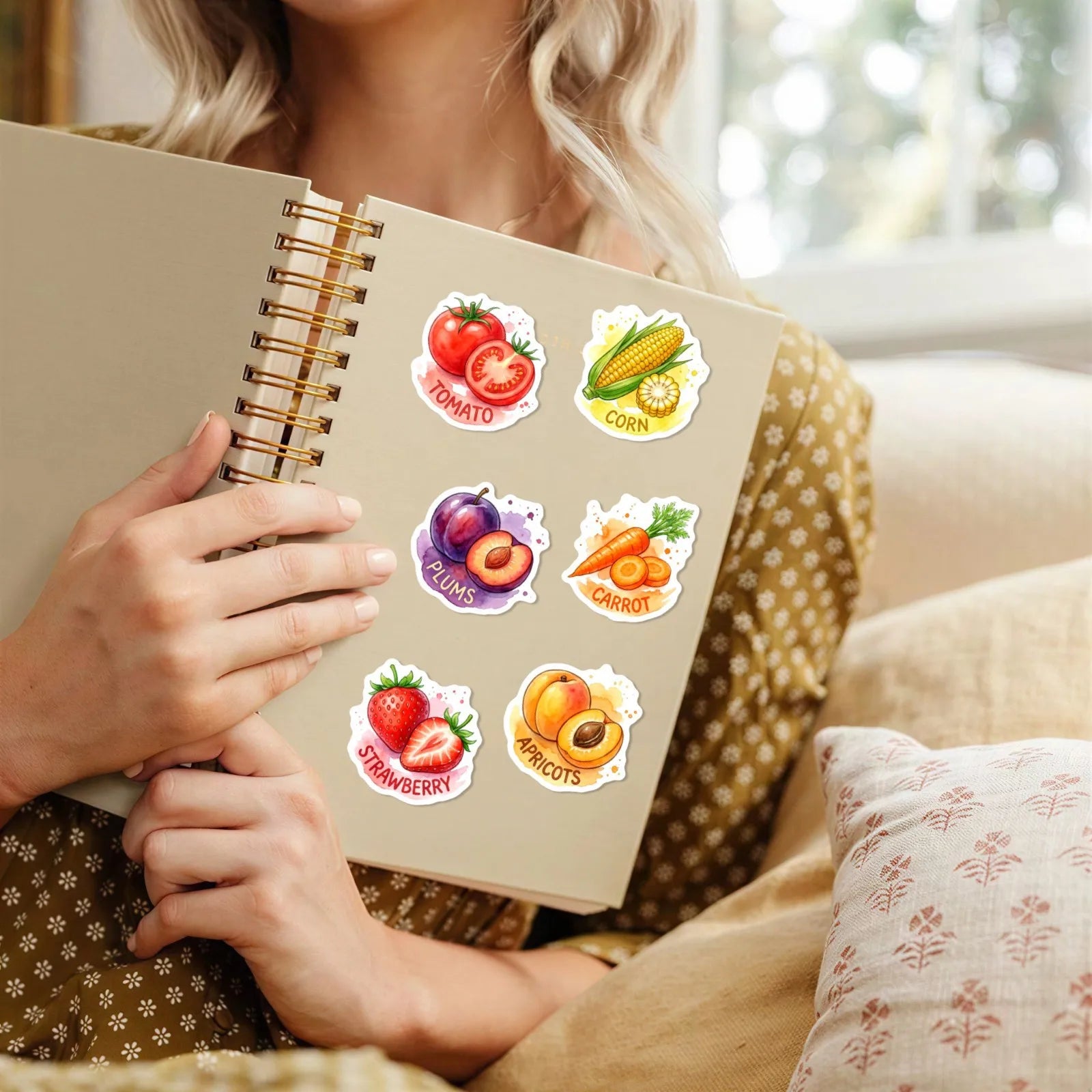 50/100 Pcs HD Watercolor Vegetable Fruit Food Stickers Thick Waterproof for Phone Fridge Cabinet Oven Lunch Box Helmet Decals