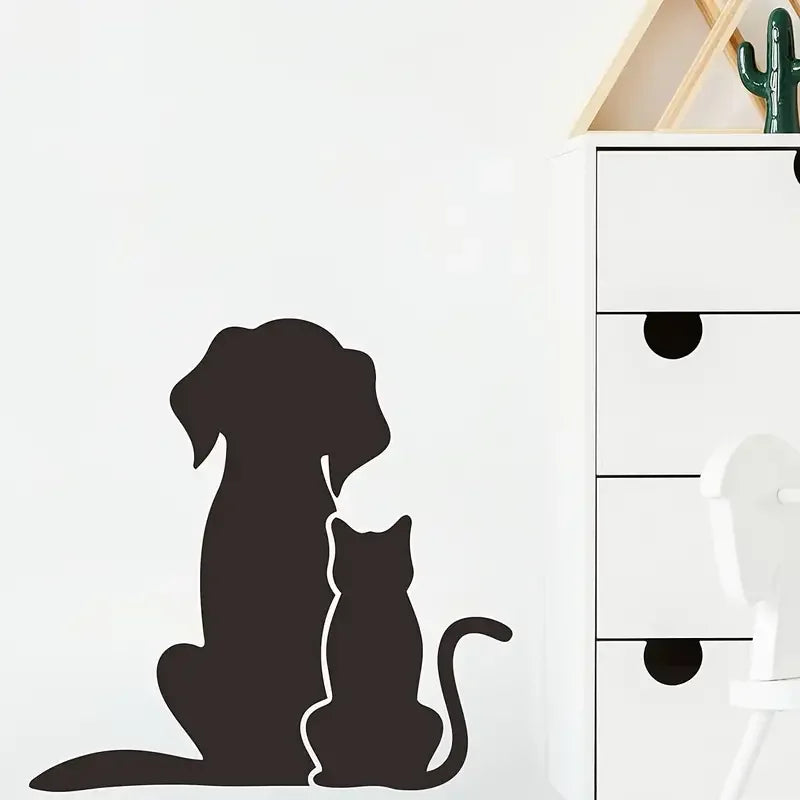 1pc Cartoon Animal Wall Sticker, Black Cat And Dog Leaning On Each Other's Back, Removable Waterproof Vinyl Sticker, Suitable Fo