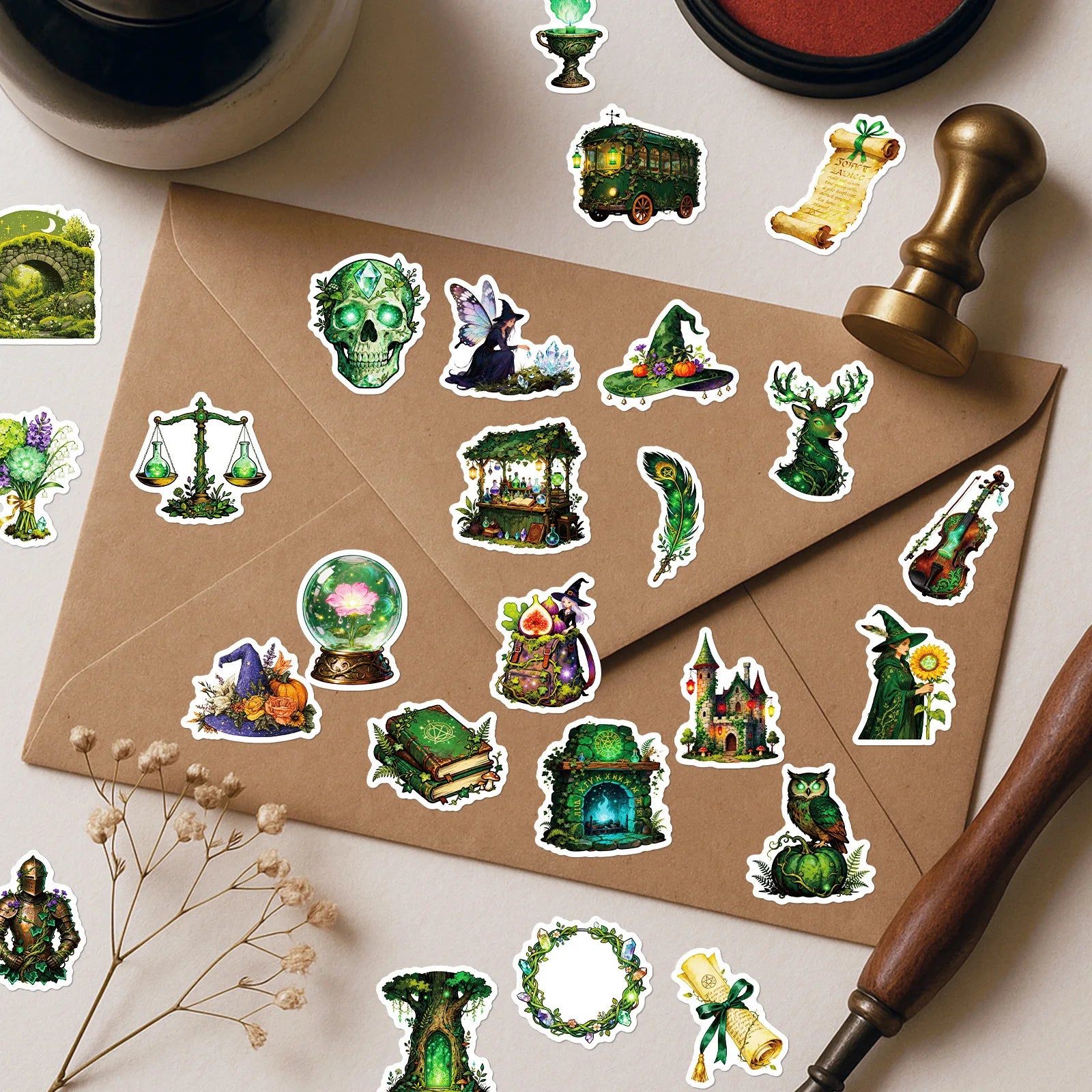 56/112 Pcs Magic Forest Witch Series Self-Adhesive Doodle Stickers for DIY Scrapbook Notebook Helmet Scooter Stationery Box