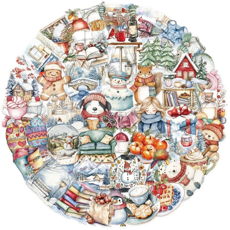 50PCS Kawaii Winter Animal PET Sticky Sticker Aesthetic Tear Open Children's Decoration Scrapbooking Stationery Supplies