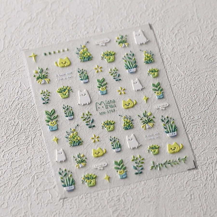 Halloween Nails Sticker 5D Embossed Cartoon Nail Art Stickers Retro Rabbit Self Adhesive Stickers For Nails DIY Manicure Decals