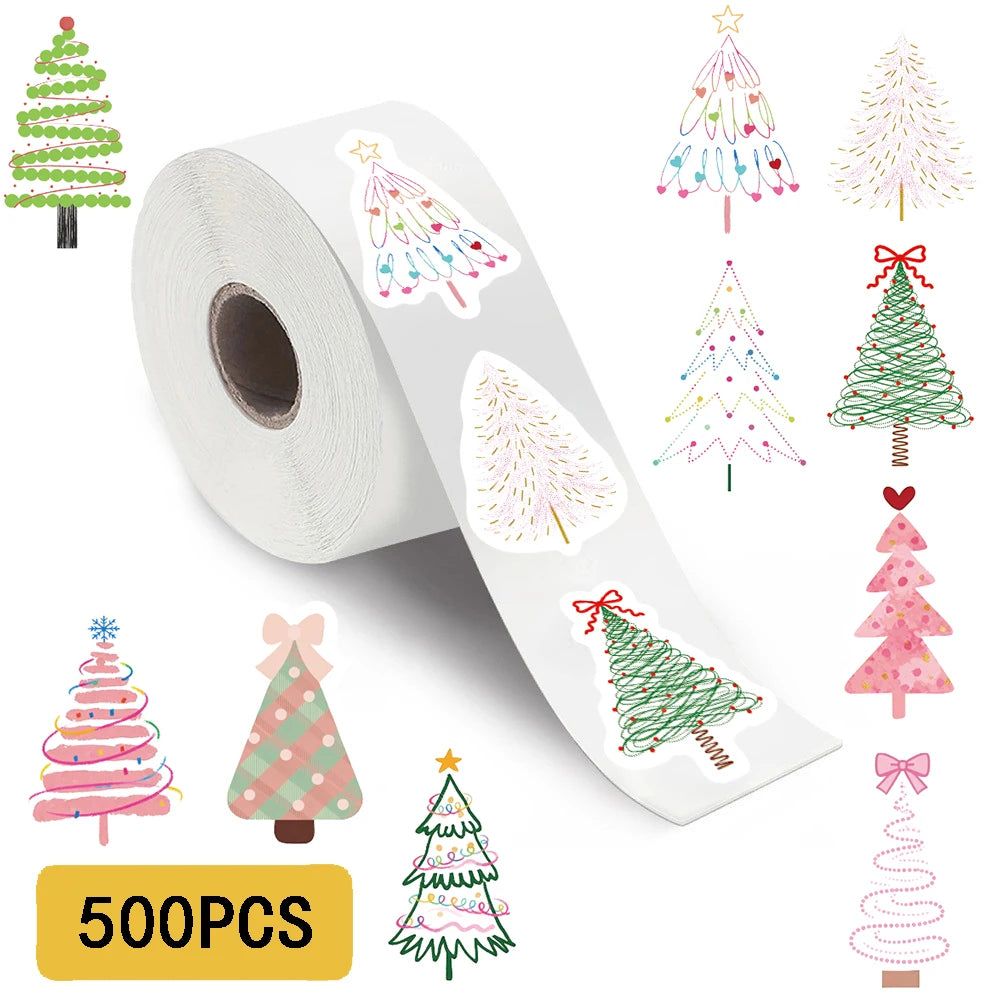 500PCS Christmas Tree Roll Sticker Catoon Laptop Phone Retro Bicycle Coffee Skateboard Personalize Art Waterproof Stickers