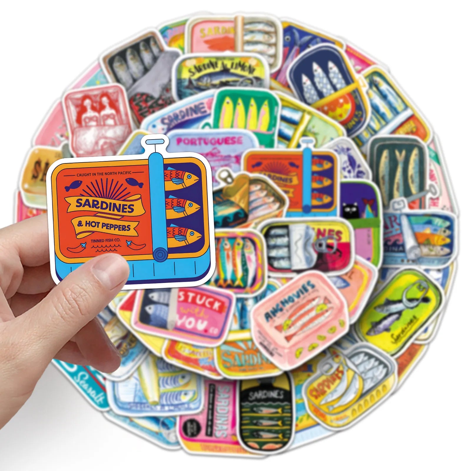 50-Pack Cartoon Tuna Can Stickers Waterproof Decorative Stickers for Phone Notebook Luggage Helmet Student Stationery Rewards
