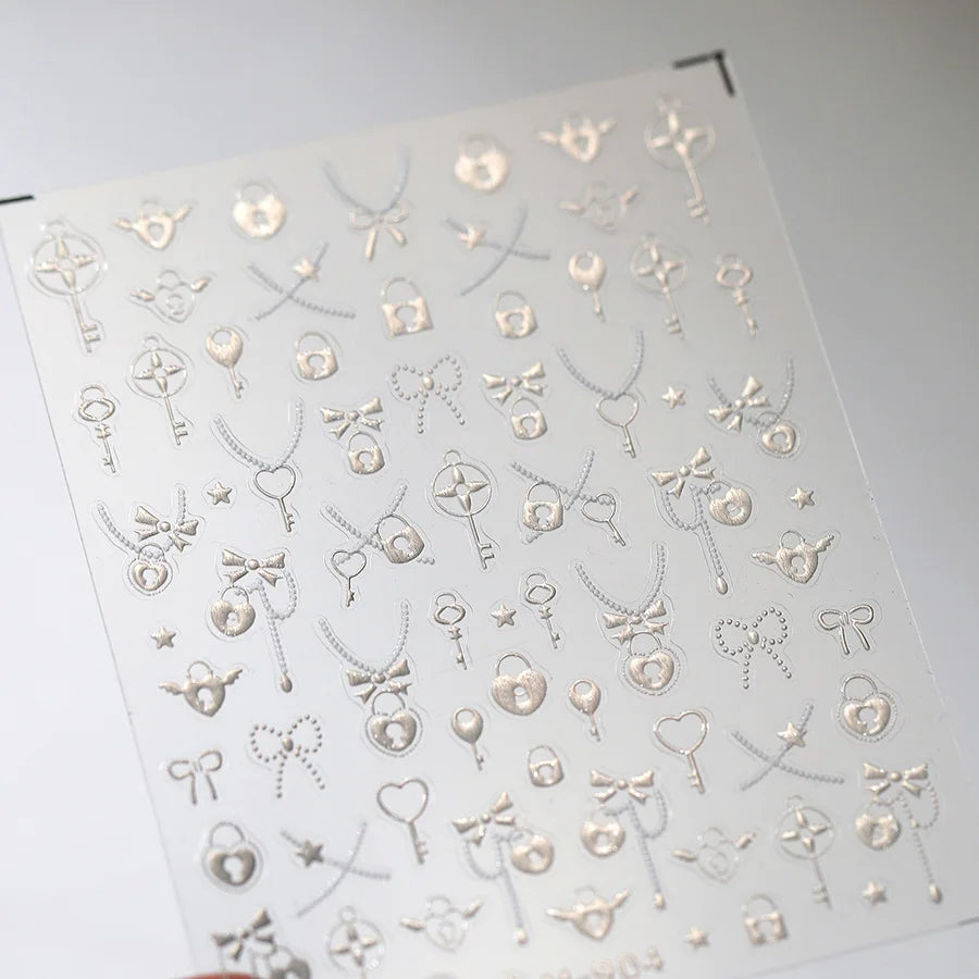 Love Heart gold-embossed Nail Stickers 5D Laser Gold Silver Irregularly Shaped Decorative Nail Art Stickers DIY Manicure Decals