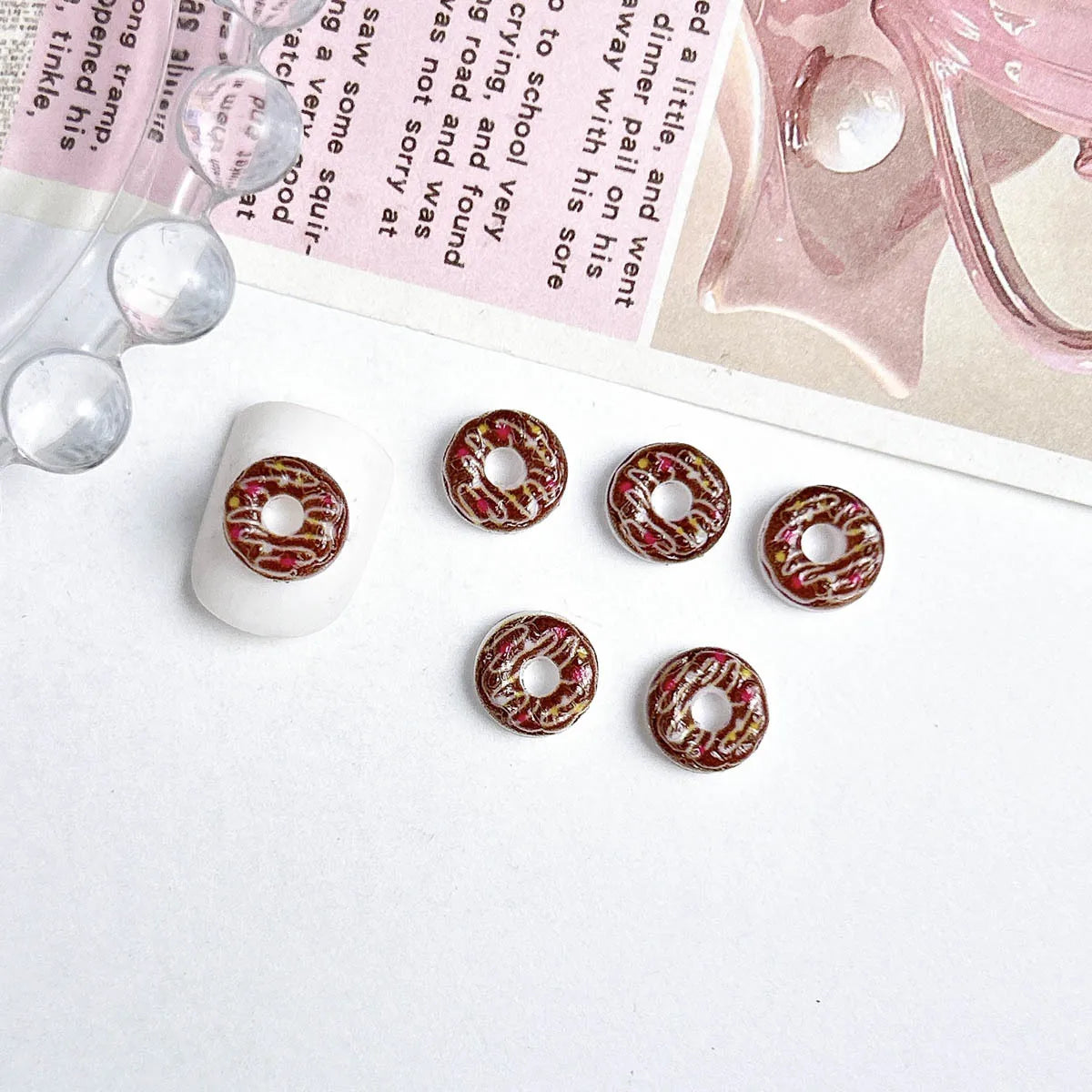 20PC Candy Nail Charms Lumious Cartoon Donut Nail ArtF Accessories Creative Simulated Painted Doughnut Nail Decorations Supplies
