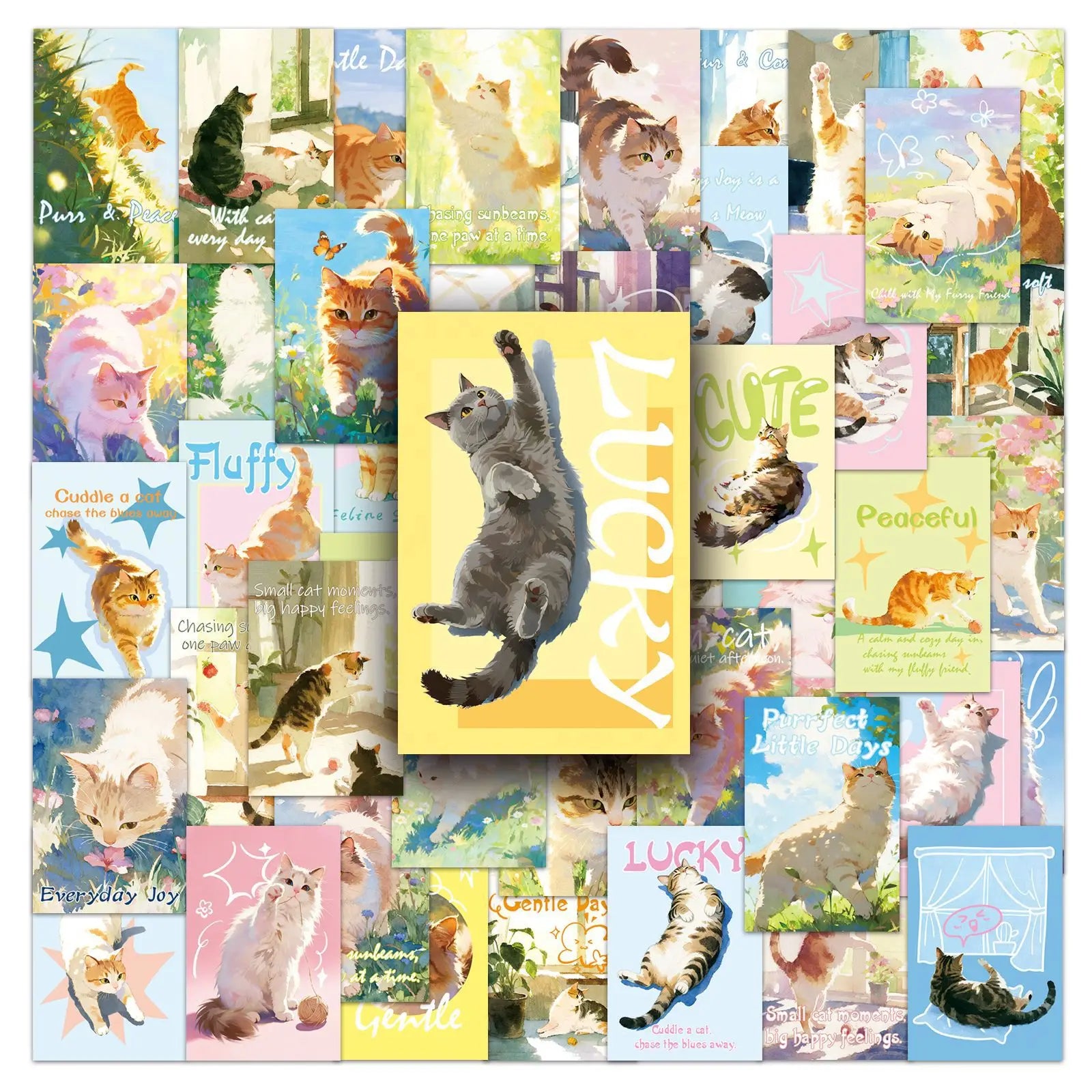 50/100PCS Healing Cat Stickers Cute Cartoon Animal Handbag Notebook Water Cup Notebook Stationery Box DIY Stickers