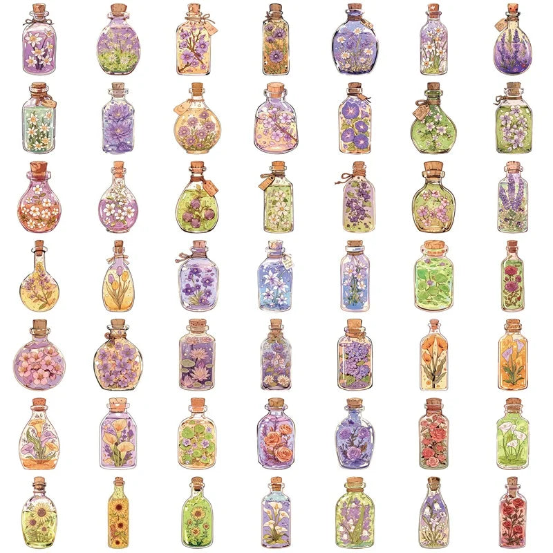 10/30/50PCS Kawaii Flower Bottle PVC Sticky Sticker Aesthetic Children's Stationery DIY Decoration Scrapbooking School Supplies