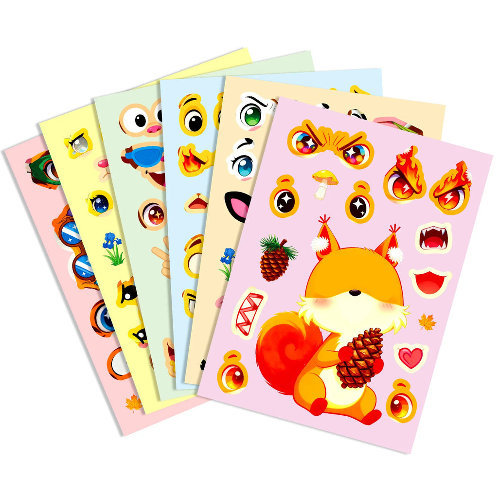 6/12 Pcs Big Eye Animal Cartoon Puzzle Face Swap Make a Face Stickers DIY Toys for Fridge Notebook Suitcase Removable Decals