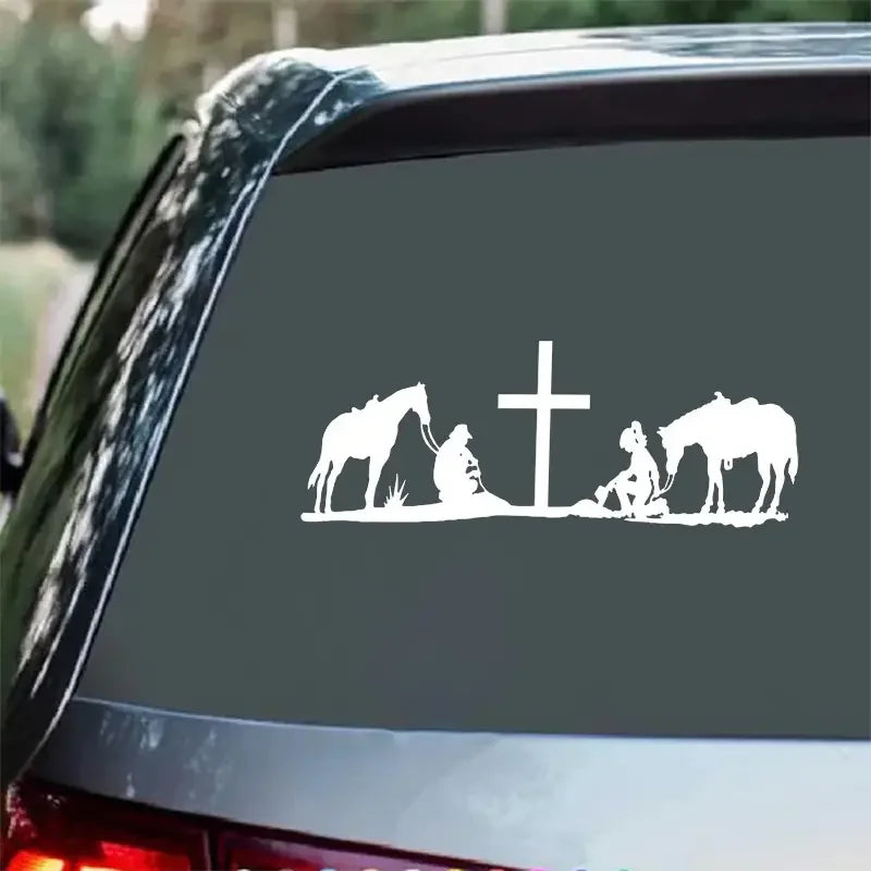 1pc Cowboy Cowgirl Home Rodeo Cross Horse Fashion Car Stickers, For Laptop, Water Bottle, Car, Truck, Auto Accessories, Decals